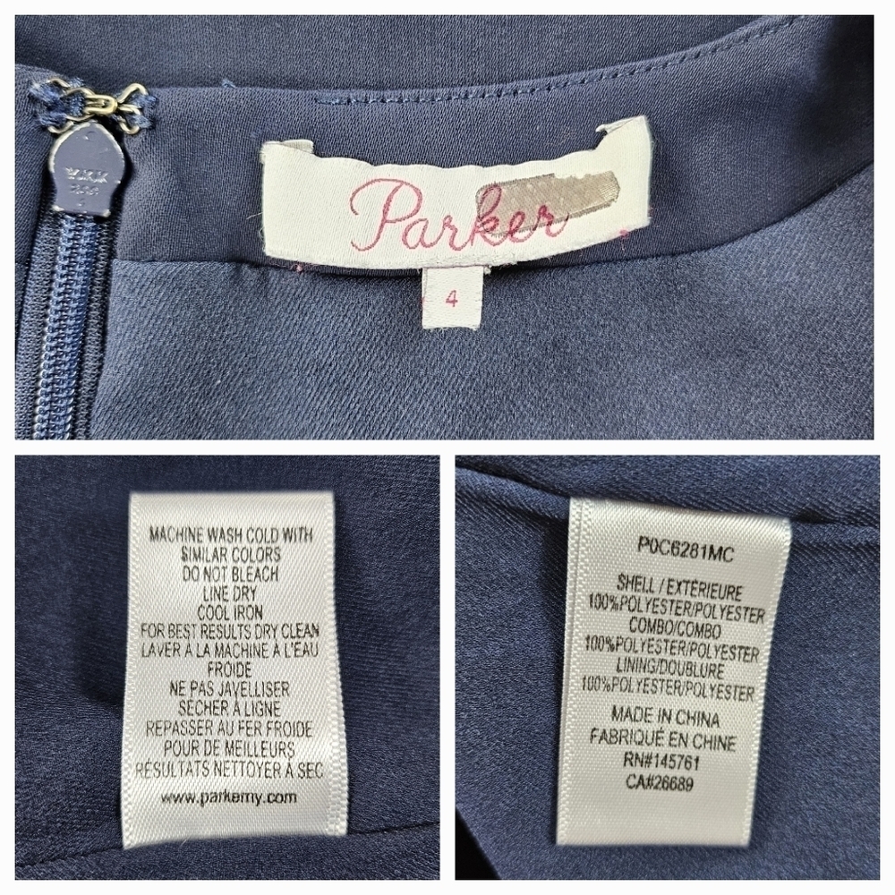 Parker Navy Catherine Romper Tie Waist Ruffle Hem Size 4 - Picture 14 of 14